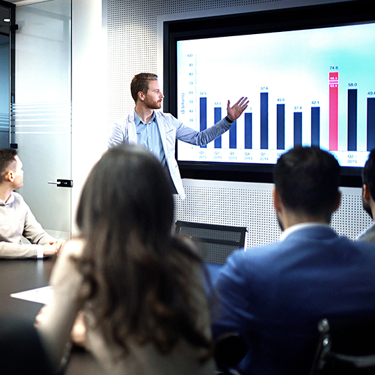 man showing presentation